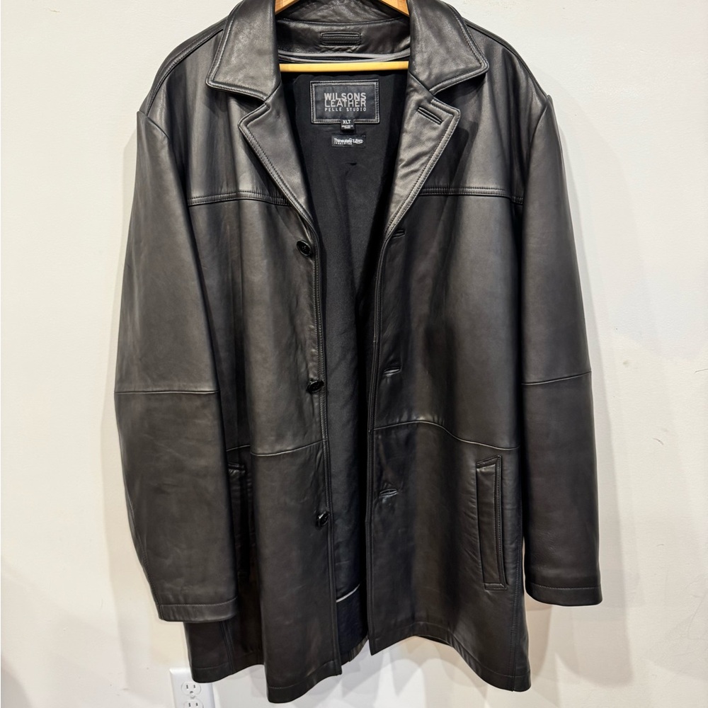 Wilsons Leather Black Leather Trench Coat